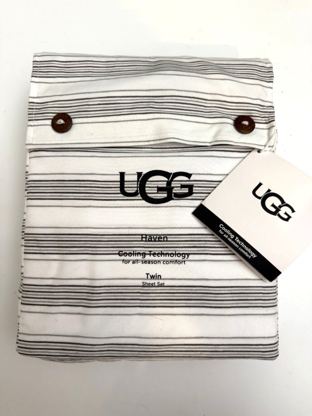 NWT UGG ® Haven Cooling Technology Twin 3 Piece Sheet Set White Gray